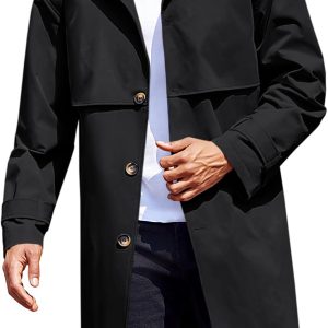 Mens Trench Coat Single Breasted Slim Fit Mid Long Jackets Casual Fall Windbreaker Overcoat