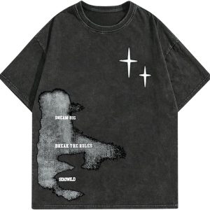 Men's Letter Print Drop Shoulder T-Shirt, Casual Crew Neck T-Shirt