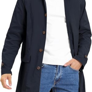 Mens Trench Coat Slim Fit Single Breasted Casual Long Jacket Lightweight Lapel Fall Windbreaker Overcoat