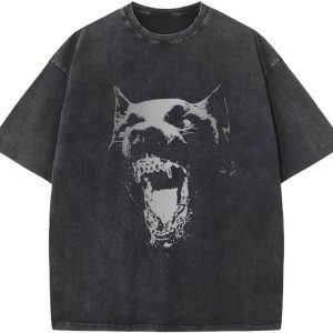 Men's Loose-Fitting Printed Retro Shirt, Loose-Fitting Pure Cotton Acid Wash T-Shirt